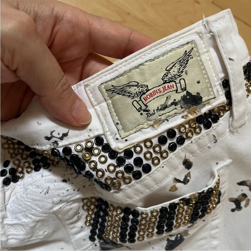 Robin’s Jean Marilyn Low Rise Splattered Studded Straight Leg Jeans 30 - Picture 11 of 16